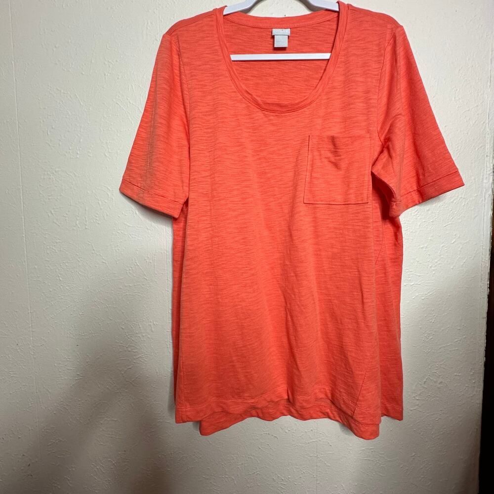 Chico's Orange Basic round neck Tshirt left side breast pocket Size 2 (Large)